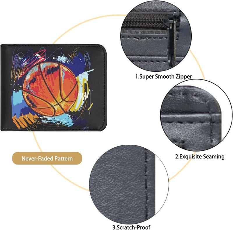 Jonyee Boys Wallet for Kids and Teenager, Funny Leather Bifold Purse with Zipper Coin Pocket and Card Cash Holder for Youth Men, Cool Cartoon Game Wallet for Kids Gifts -Basketball Black - Image 4